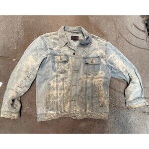 Lee Men's L Jean Jacket Light Blue Bleached Acid Wash Light Wash Distressed